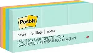 Post-It Notes, 1 3/8 In X 1 7/8 In, 12 Sticky Note Pads, 100 Sheets Per Pad, Beachside Café Collection, School Supplies And Office Products - School Supplies And Office Products