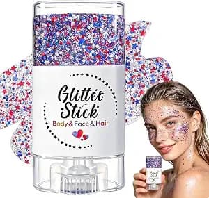 4th Of July Body Glitter Stick, Patriotic Red White And Blue Face Hair Body, Patriotic Hair Face Makeup For Women Kids, Usa Flag Makeup For Independence Day 250 Anniversary Memorial Day Veterans Day