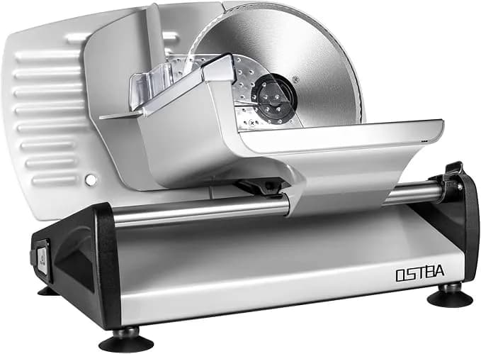 Ostba Electric Meat Slicer With 7.5” Stainless Steel Blades, 150w - Deli Food Slicer With Child Lock Protection, Food Carriage, 0-15mm Adjustable Thickness For Meat, Cheese, Bread