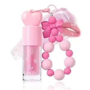 Heart Charm Color-Changing Lip Gloss, Moisturizing Lip Glow Oil Plumping Glimmer Lipstick With Hanging Chain Design, Hydrating Lip Gloss Lip Balm Long Lasting Non-Sticky Lip Oil, 02