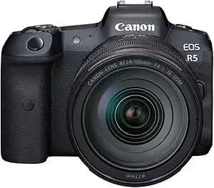 Canon Eos r5 Mirrorless Camera rf24-105mm f4 L Is Usm Lens Kit, Full-Frame Hybrid Camera, 8k Video, 45 Megapixel Cmos Sensor, Digic X Image Processor, Up To 12 Fps, Rf Mount, Black