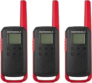 Motorola Solutions, Portable Frs, t210tp, Talkabout, Two-Way Radios, Rechargeable, 22 Channel, 20 Mile, Black W/Red, 3 Pack