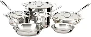 All-Clad Copper Core 5-Ply Stainless Steel Cookware Set 10 Piece Induction Oven Broiler Safe 600f Pots And Pans Silver