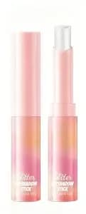 Crystal Jelly Glaze Eyeshadow Stick In Rosy Gem - A Warm Pink Nude With Gold Shimmer, Water-Based Jelly Formula With Blending Brush