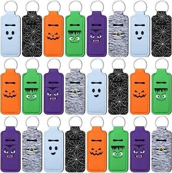 Kenning 24 Pcs Pink Halloween Party Favor Lip Balm Holder Keychain - Bulk Spooky Ghost Jack O' Lantern Pumpkin Lip Balm Gifts Halloween Party Supplies Goodie Bags Stuffers For Women