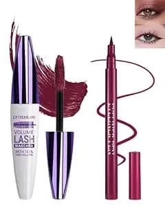 Burgundy Waterproof Mascara Eyeliner, Colored Tubing Mascara Eye Liner Set - 5d Fiber Lashes Mascara Volume And Length, Long-Lasting, Volumizing Curling Rimel De PestañAs & Liquid Eyeliner For Women