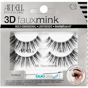 Ardell 3d Faux Mink Lashes 862, Duo Lash Adhesive Pipette 1g, Soft Volume, Long Length False Eyelashes For Long-Lasting Wear, 1 Pack