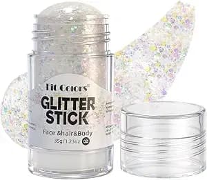 Body Glitter Stick,1.23oz Face Hair Glitter Sparkly Sequins Mermaid Body Paint Stick Eye Shimmer For Festivals,Halloween,Singer Concerts,Rave Parties,Cheer Makeup(White/Purple)