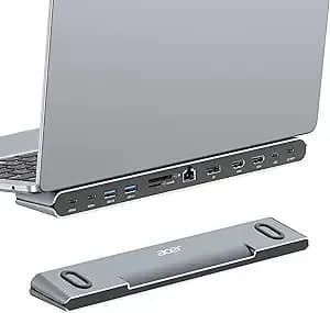 Acer Docking Station 3 Monitors, 11-In-1 Laptop Docking Station Stand With Dp 8k + Dual Hdmi 4k@60hz, Ethernet, 10gbps Data, 100w Pd, Sd/Tf, Usb C Dock With Detachable Cable For Acer/Dell/Mac/Hp