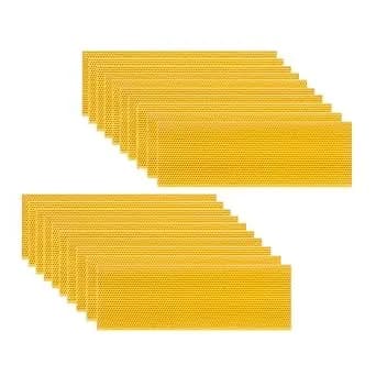 Honey Lake 20-Pack Medium Beehive Foundation Sheets For Langstroth Frames, Beeswax Coated Food-Grade Plastic, Honeycomb Pattern Beekeeping Foundation (Yellow)