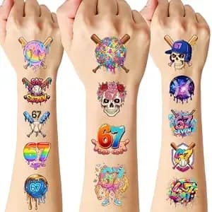 180pcs 6 7 Birthday Decorations, Drip Baseball Temporary Tattoos - 67 Birthday Decorations, Baseball Party Decorations, Ice Cream Drip Baseball Stuff, Baseball Party Favors 15 Sheets 60 Styles