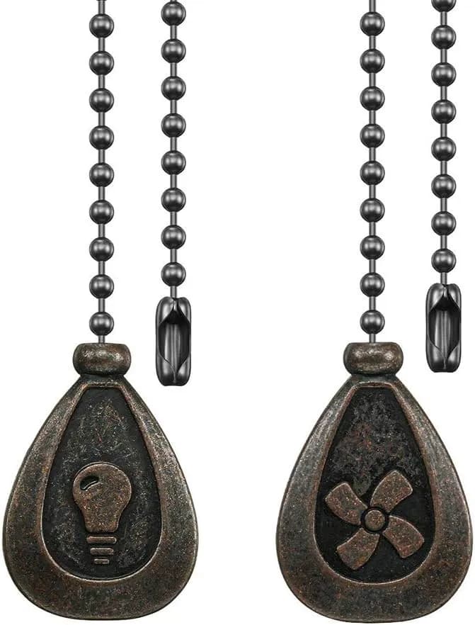 2 Pack Bronze Ceiling Fan Pull Chain Extension Set - Retro 12 Inch 3mm Ball Beaded String Pull Charm Ornament With Connector For Fan Light Fixtures Replacement Home Decorations