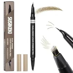 Dual-Ended Microblading Eyebrow Pencil For Women, 2 In 1 Liquid Eyebrow Pencil With Curved Tip And 4d Brow-Fection Microblading Pen (01 New Light Brown)