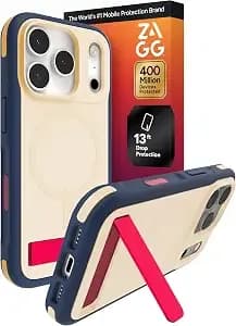 Zagg Sedona Snap Case With Kickstand For Iphone 17 Pro - Red Light & Blue, Drop Protection (13ft/4m), Multi-Layer Protection, With Camera Button, Magsafe Phone Case With Impact-Absorbing Bumpers