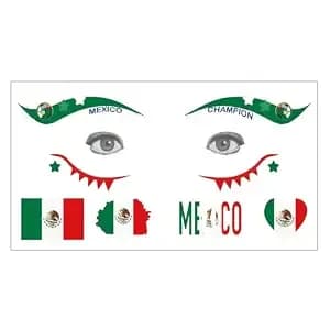 Mexico Flag Waterproof Eye Black Fake Tattoos Stickers With Mexico Flag, Heart & Champion Designs,Soccer Fans Face Paint For World Cup, Game Day Party Decorations