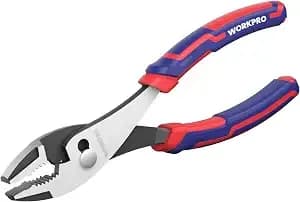 Workpro 8” Slip Joint Pliers Tool, Large Soft Grip,Rust Prevention Finish, 3-Zone Serrated Jaw Forged From High Carbon Steel For Maximum Grip