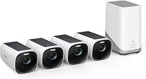 Eufy Security Eufycam s330 (Eufycam 3), 4-Cam Kit, 4k Solar - Integrated Solar Panel, Ai Face Recognition, Spotlight, Expandable Local Storage, No Monthly Fee, Outdoor Wireless