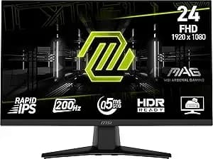 Msi Mag 242f 24-Inch 1920 X 1080 (Fhd) Gaming Monitor, 200hz, Amd Freesync Premium, Hdmi, Displayport, Vesa, Tilt, Height Adjustable, Speaker, 0.5ms, Black