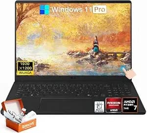 Lg Gram Book 16 Touchscreen Laptop, Amd Ryzen Ai 7 445u, 16 Gb lpddr5x Ram, 2 Tb Ssd, 16" Wqxga Ips Touchscreen, Backlit Kb, Wi-Fi 7, Long Battery Life, Ultra-Light Business Laptop, Windows 11 Pro