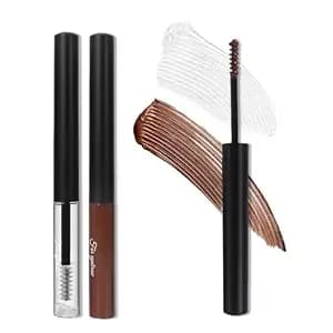2 Pack Brow Gel & Tinted Brow Mascara, Waterproof Eyebrow Makeup, Clear Brow Setting Gel + Light Brown Tinted Brow Gel, 24h Wear For Natural Defined Brows All Skin Tones (01+03)