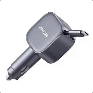 Anker 75w Fast Charging Usb C Car Charger With Retractable Built-In Cable - Fast Power Adapter, Car Accessories For Iphone 17 / 16 Series, Galaxy s25 / s24, Macbook Pro / Air, Ipad, And More
