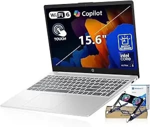 Hp 15.6 Fhd Touchscreen Premium Laptop, Intel Ultra 5 225u(＞Ryzen 7 7730u) - 16gb ddr5 Ram, 512gb Ssd, Fhd 1920*1080, Backlit & Numeric Keyboard, Wi-Fi 6, windows11 H, Copilot+Pc, White, W/ Pco Cooler