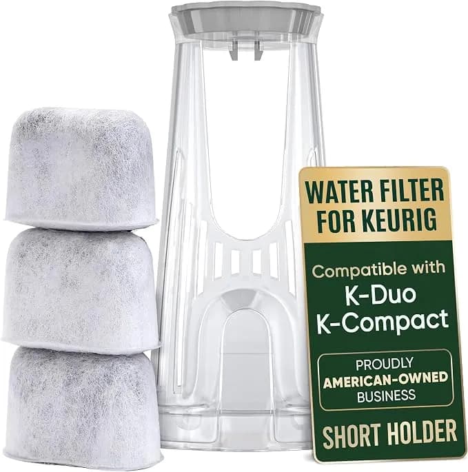 Keurig K-Duo Water Filter Starter Kit By Purehq - Short Handle, 3 Pack - Activated Charcoal, Rear Reservoir Holder, Less Chlorine Taste, Also Fits Duo Essentials, Duo Hot & Iced, K Mini Mate Plus