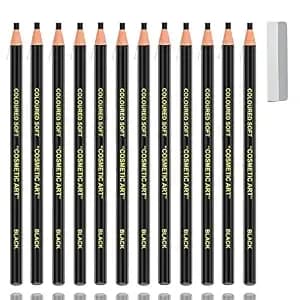 12 Pcs Black Eyebrow Pencils For Women, Waterproof Pencil With Sharpener - Long Lasting & Highly-Pigmented Eyebrow Tint Pen, Smudge-Proof Eyeliner Pencil, Create Natural Eye Brow Look Makeup