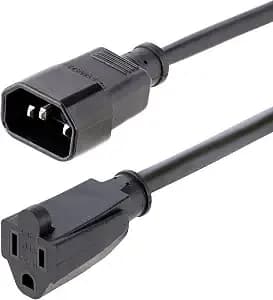 Startech.Com 1ft (0.3m) Power Extension Cord, Iec 320 c14 To Nema 5-15r, 10a 125v, 18awg, Black Computer Power Extension Cord, Ac Outlet Extension Cable For Network Equipment, Ul Listed (pac100)