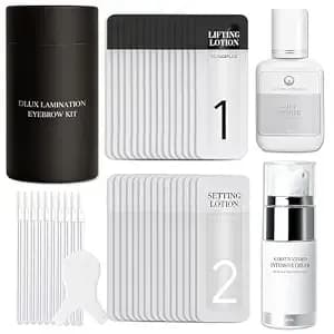Dlux Professional Keratin & Vitamin Brow Lamination Kit, 15 Treatments - Professional Korean Brow Lamination System With Lift, Set, Primer, Keratin Vitamin Cream And Tools For Up To 15 Clients