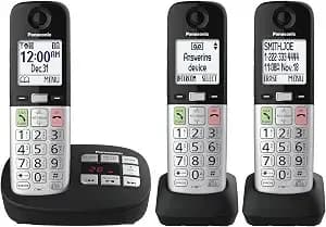 Panasonic Cordless Phone, Easy To Use With Large Display & Big Buttons, Flashing Favorites Key, Flashlight, Call Block, Volume Boost, Talking Caller Id, House Phones, 3 Handsets - Kx-tgu433b
