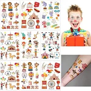 284 Pcs Cupaplay Circus Temporary Tattoos - Carnival Baby Shower/Birthday Party Supplies Under The Big Top Party Goodie Bag Stuffers Favors(24 Sheets)