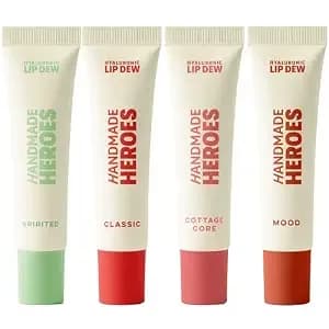 Handmade Heroes 100% Natural Vegan Tinted Lip Gloss With Hyaluronic Acid - Lightweight Moisturizing Soft Lipstick For Dry Lips - 4pc Lip Care Set