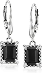 Ross-Simons Onyx Drop Earrings With White Topaz In Sterling Silver