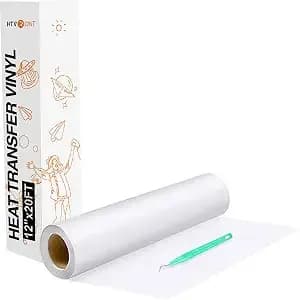 Htvront Heat Transfer Vinyl White Htv Rolls, 12" X 20ft - White Iron On Vinyl For All Cutting Machines, Htv Vinyl For Shirts, White Heat Transfer Vinyl For Heat Transfer Design