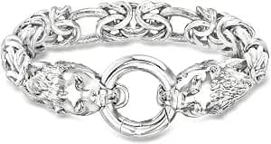Ross-Simons Italian Rhodium-Plated Double Lion Head Byzantine Bracelet