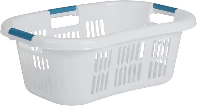 Rubbermaid Large Hip-Hugger Laundry Basket/Hamper, 1.5-Bushel, White, Stackable Storage Bin/Organizer For Bathroom/Bedroom/Dorm/Home