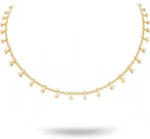 Montana West Wrangler Gold Plated Choker Necklace, Western Beaded Jewelry - Beaded Stone Choker, 17.7in Adjustable Chain, 18k Gold Plated Copper Hypoallergenic Non-Tarnish, Wrangler Gift Box Included