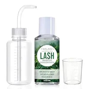 Twilash 100ml/3.4 Fl.Oz Lash Shampoo Concentrate With Wash Bottle - Oil-Free Eyelash Extension Cleanser - Non-Irritating Foam Bath & Makeup Remover - Bulk Salon Refill (Tea Tree, Makes 20 Bottles)