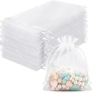 Funfery 100pcs White Organza Bags 3x4 In,Small Mesh Drawstring Gift Bag - Little Jewelry Bags For Wedding Party Favors, Mini Drawstring Pouch For Sachet, Candy, Goodie, Treat Bag For Easter Day