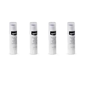 Amazon Basics Purple Washable School Glue Sticks For Classroom Supplies And Diy Art, Dries Clear, 0.21 Oz Stick, 4-Pack