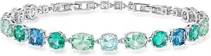 Ross-Simons Rhodium-Plated Bracelet With Simulated Tonal Blue Gemstones And .80 Ct. T.W. Czs. 7 Inches