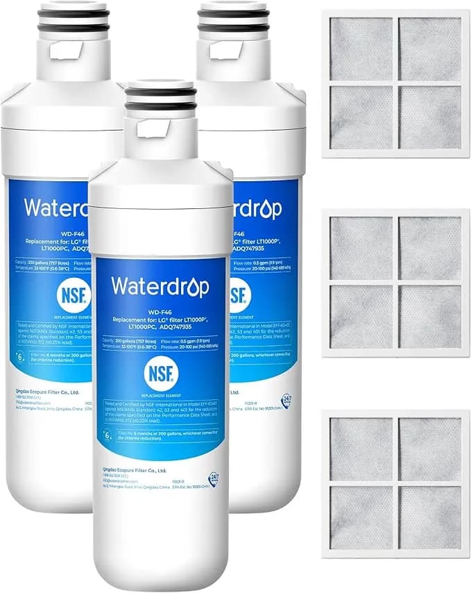 Waterdrop adq747935 Refrigerator Water Filter And Air Filter, 3 Combo - Replacement For Lg® lt1000pc, lt1000p®/Pcs Thinq®, lfxs26973s, lmxs28626s, lmws27626s, lfxs28596s, adq74793501 And lt120f®