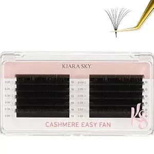 Kiara Sky Lash Premium Cashmere Easy Fan Lash Extensions - Soft Semi-Matte Natural Finish - Fans Like Butter - For Professional Eyelash Extensions Use Only - Black, (C-0.03-13mm)