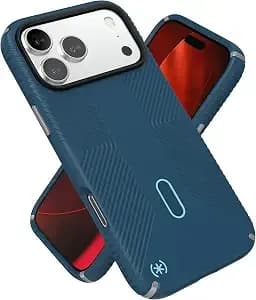 Speck presidio2 Grip For Iphone 17 Pro Max Case, Clicklock Interlock, Slim Protective Case, Deep Sea/Silver Metallic/Spell Blue