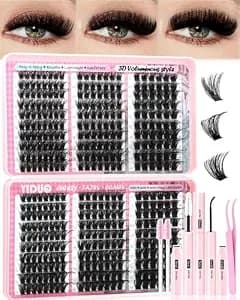 Yiduo 200d+300d Diy Individual Clusters Lash Extensions Kit - 6 Styles 0.05mm Thick 3d Volume Soft Individual Lash Clusters Kit, 420pcs 10-18mm Cluster Eyelash Extensions Ki