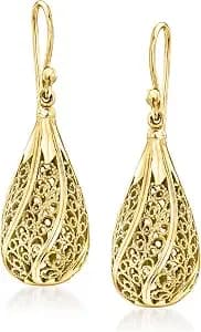 Ross-Simons 14kt Yellow Gold-Plated Filigree Teardrop Earrings
