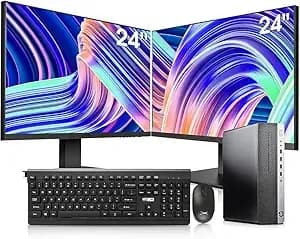 Hp Elitedesk 800 g3 Sff Desktop Pc - Intel i7-6700,32gb Ram,512gb Nvme Ssd + 2tb Hdd, Wi-Fi 6 ax200,24-Inch 2 Monitors, Wireless Keyboard & Mouse,Windows 10 Pro (Renewed), Black/Silver