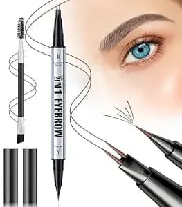 Microblading Eyebrow Pen, Eyebrow Pencil Brown Hair Like Natural Liquid Brow Contouring Pen, 2-In-1 Dual-Ended Long Lasting Eye Brow Filler Pencil With Precise 2 Micro-Fork-Tip (Brown)