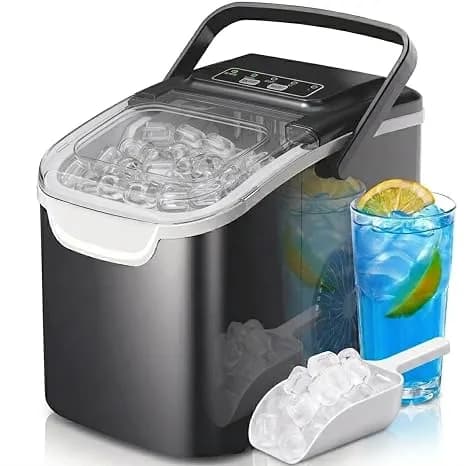 Crzoe Countertop Ice Maker,26lbs/24h, 2 Ice Sizes, Self-Cleaning, Black - 8 Bullet Ice Cubes In 6 Mins,Ice Machine For Home&Kitchen&Office&Party
